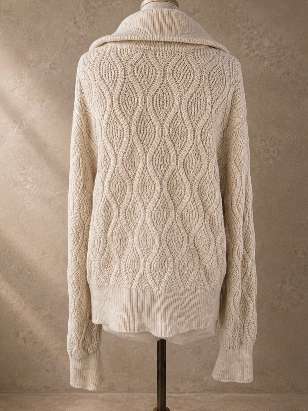 Varley XL Lando Full Zip Knit Bomber Cable Knit Sweater Jacket Ivory Cotton - Picture 4 of 8
